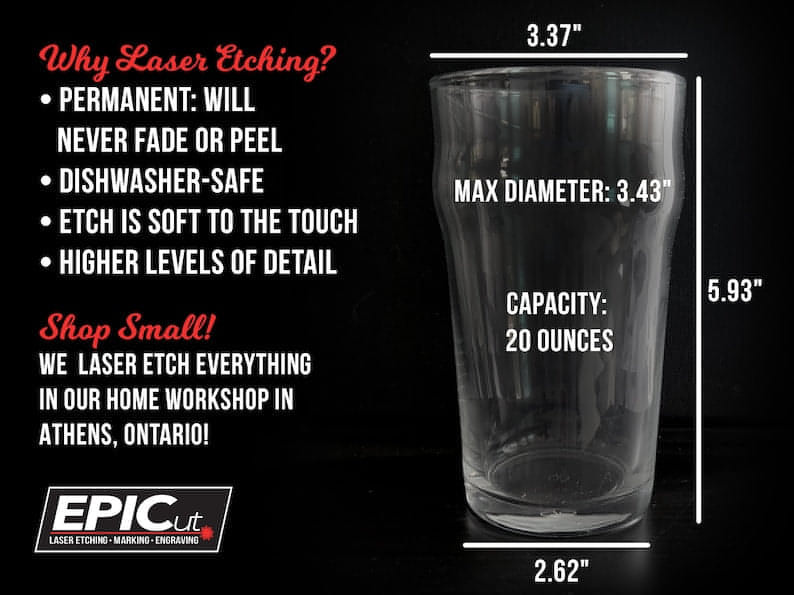 Custom Engraved 20 oz British Pub Glass