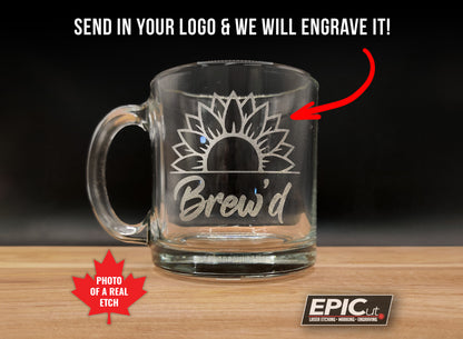 Custom Engraved 13oz Glass Coffee/Tea Cup