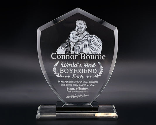 Custom Engraved Shield Glass Award - "Conquest"