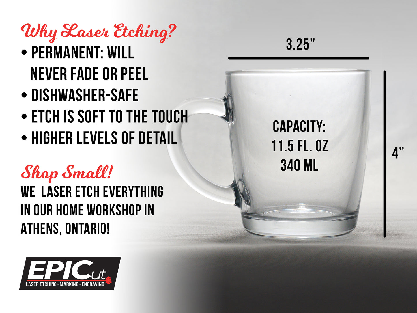 Custom Engraved 11.5oz Glass Coffee Mug/Tea Cup