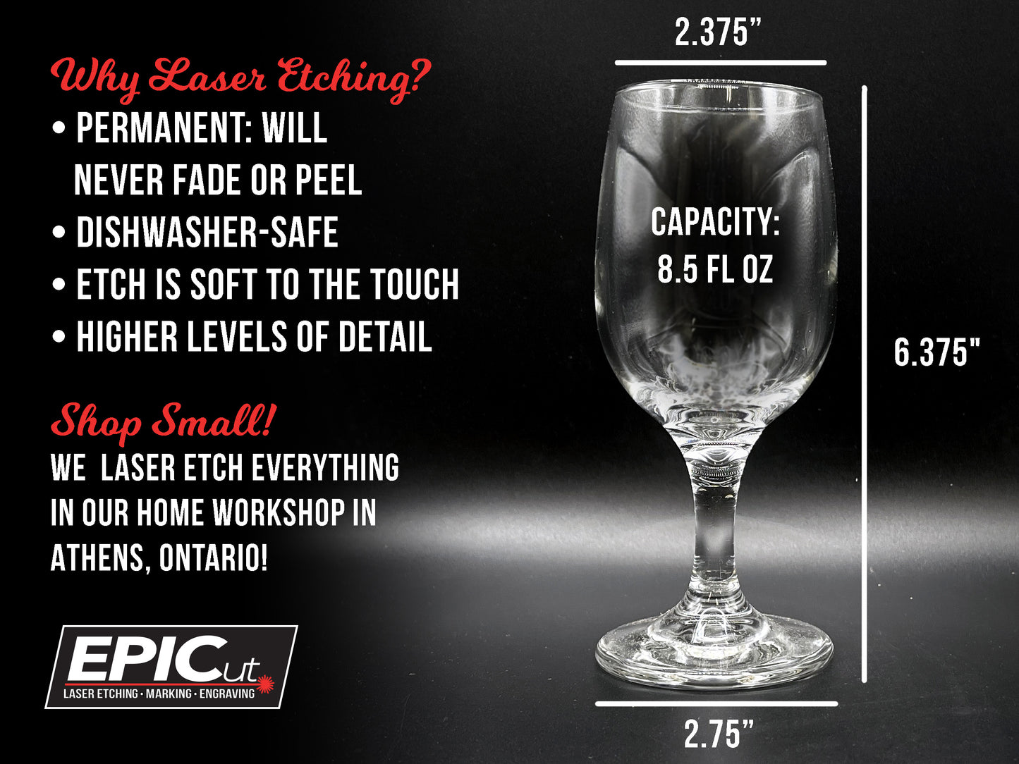 Custom Engraved 8.5oz Stemmed Wine Glass