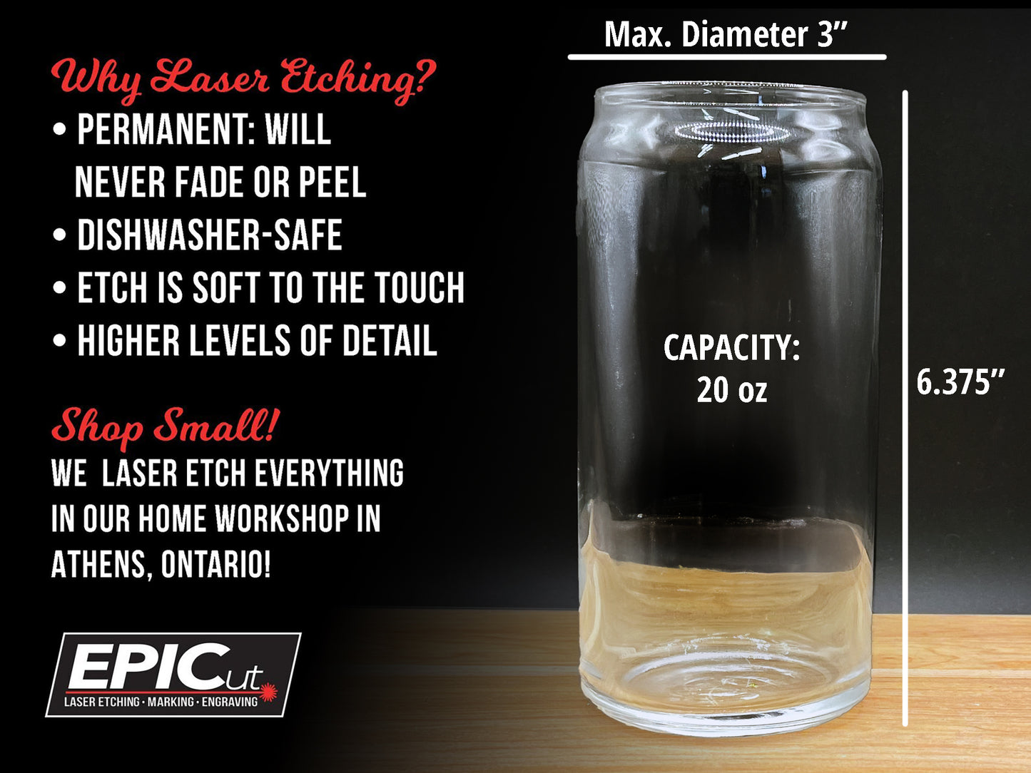 Custom Engraved 20 oz Large Can Glass