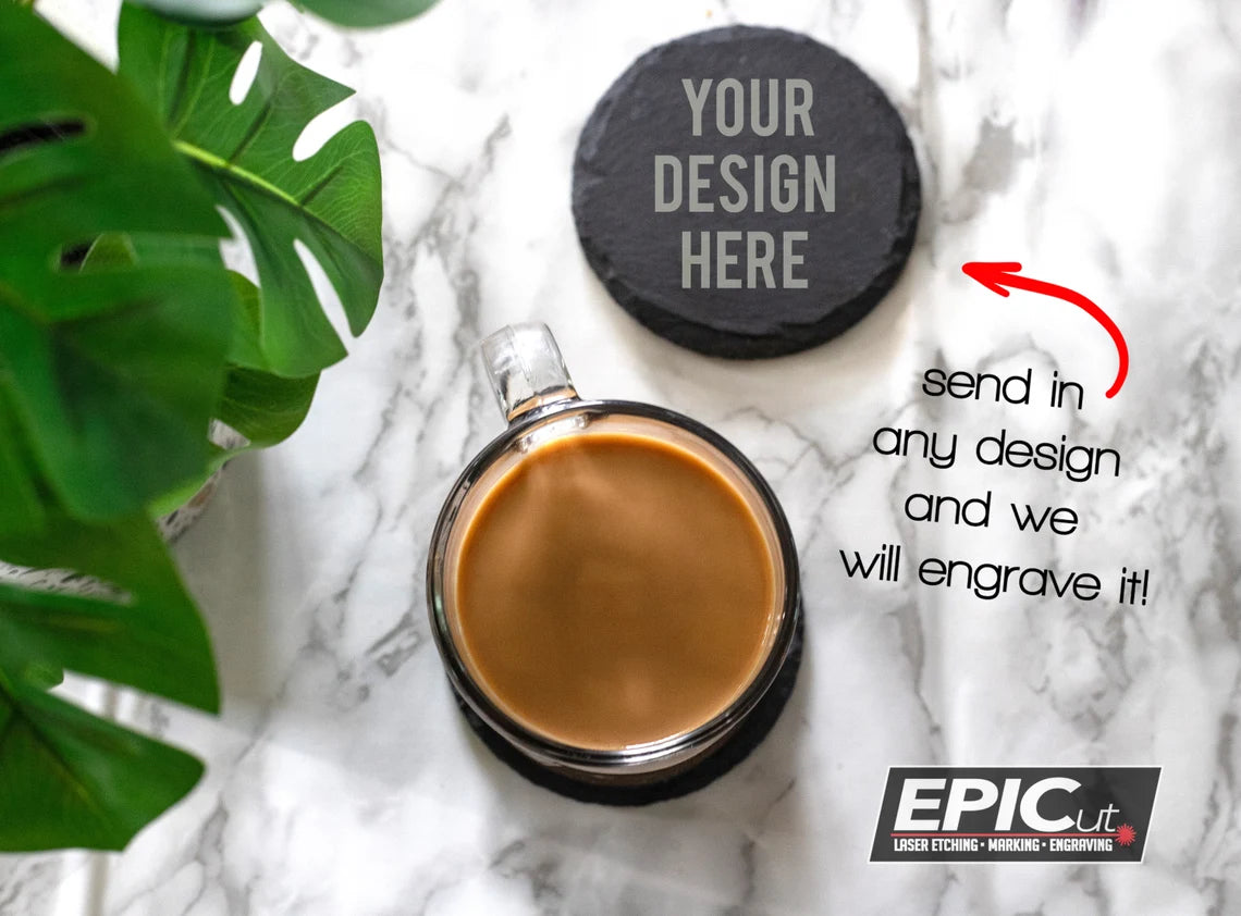 Custom Engraved 4" Round Slate Coasters