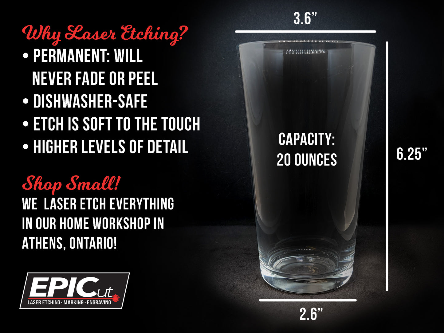 Custom Engraved 20oz Tall Pint Glass