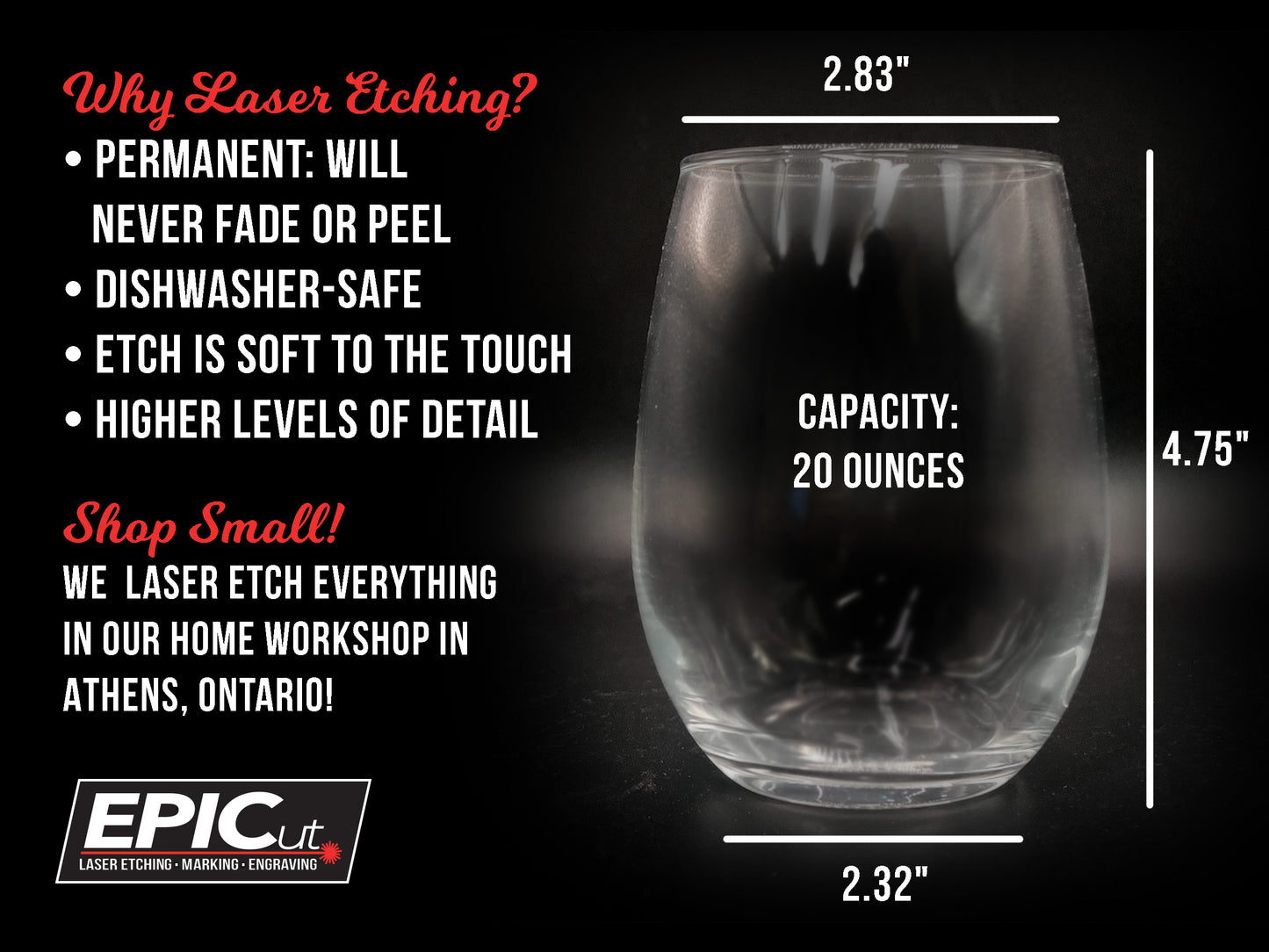 Custom Engraved 20oz Large Stemless Wine Glass