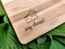 Load image into Gallery viewer, Ready To Ship - &quot;Say Cheese!&quot; Engraved Wood Paddle Serving Board - 7&quot; x 14&quot;
