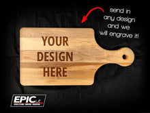 Load image into Gallery viewer, Custom Engraved Wood Paddle Serving Board - 7&quot; x 14&quot;
